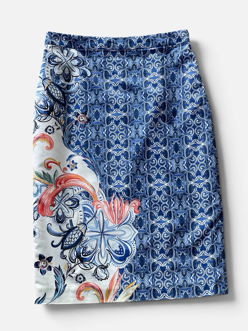 Moulinette Soeurs Anthropologie Becancour Pencil Skirt Sz 8 Blue White Florals